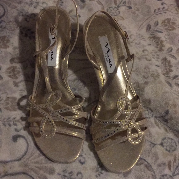 Nina Gold Heels with Gem Detail - Picture 1 of 4